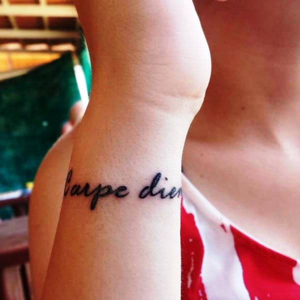 Attractive Carpe Diem Tattoo On Wrist