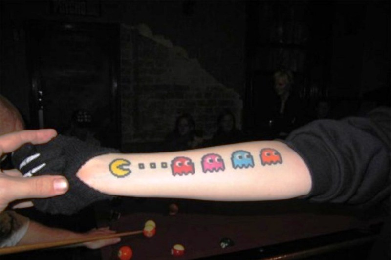 Colored Pacman Wrist Tattoo