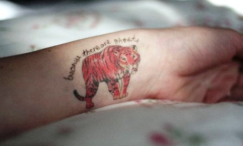 Colored Tiger Tattoo On Wrist