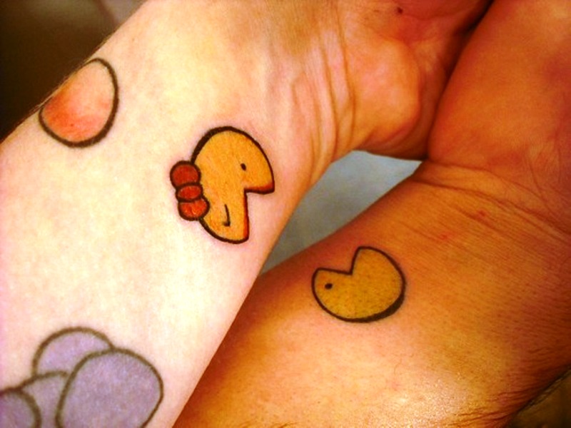 Cool Pacman Love Tattoo On Wrist