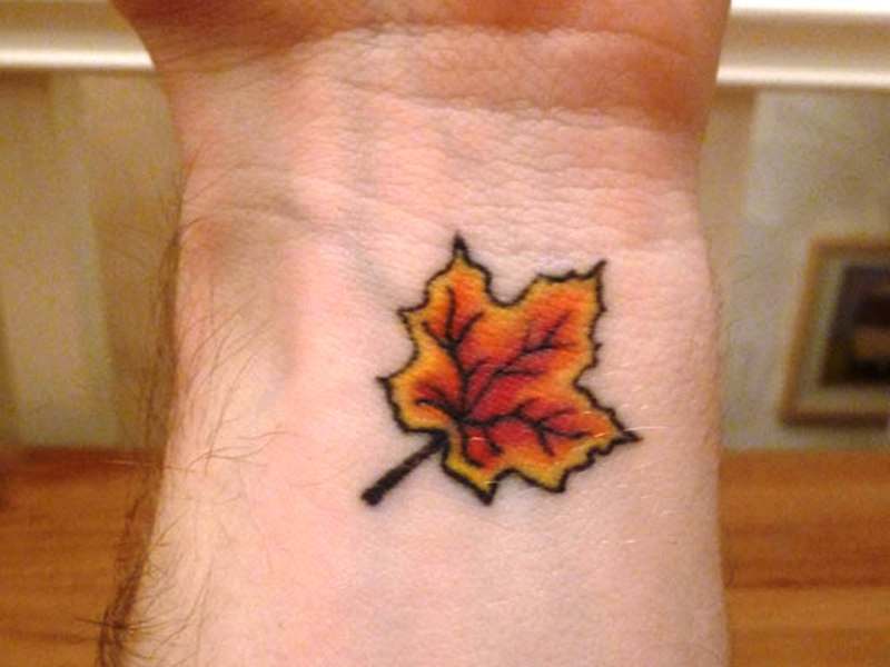 Cute Maple Leaf Tattoo On Wrist