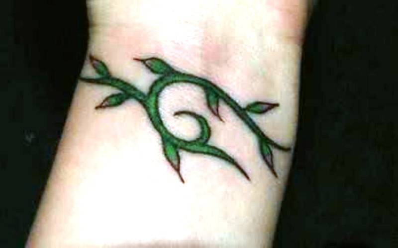 Green Leaves Tattoo On Wrist