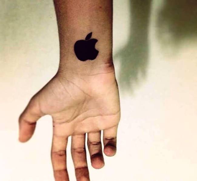 Impressive Apple Logo Tattoo On Wrist