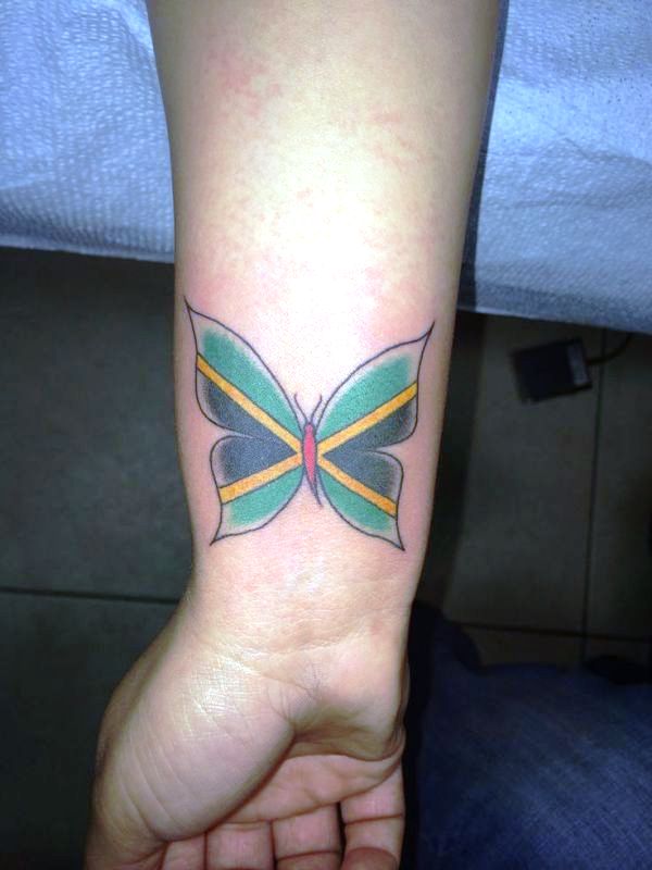 Jamaican Flag Butterfly Tattoo On Wrist