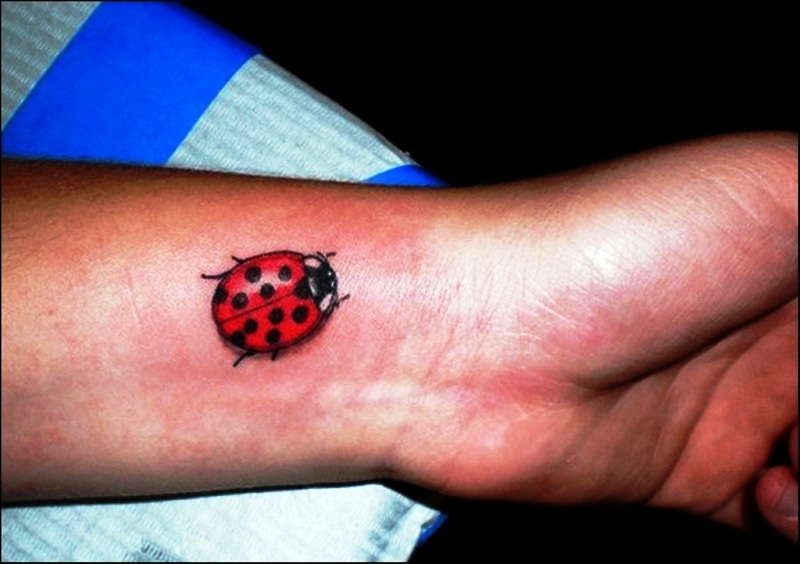 Sweet Ladybug Tattoo On Wrist